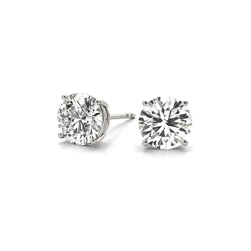 JewelMore 1/6 Carat - 6 Carat | 14K White Gold | Lab Grown Diamond Solitaire Stud Earrings | Round Shape Screw Back Prong Setting |(IGI Certified 2.00 ct & up)| Earrings