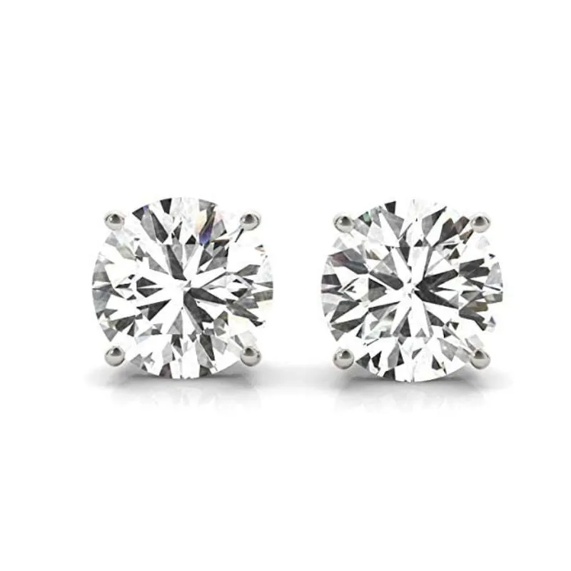 JewelMore 1/6 Carat - 6 Carat | 14K White Gold | Lab Grown Diamond Solitaire Stud Earrings | Round Shape Screw Back Prong Setting |(IGI Certified 2.00 ct & up)| Earrings