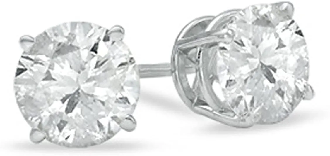 JewelMore 2 Carat Certified 14k Gold Round-Cut Diamond Stud Earrings