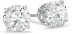 JewelMore 2 Carat Certified 14k Gold Round-Cut Diamond Stud Earrings
