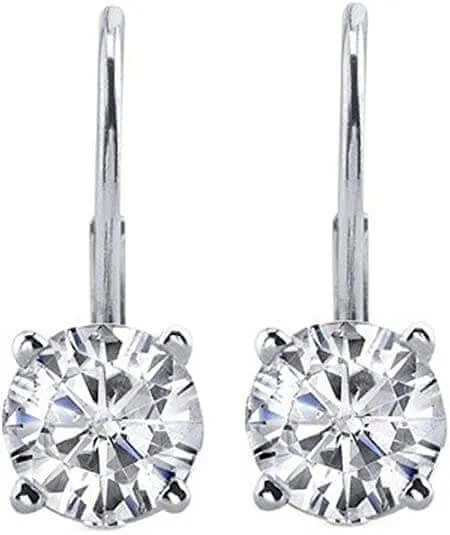 JewelMore 3/4CTW Round White Diamond Leverback Earrings in 14K White or Yellow Gold (I-J-K/ I2-I3)