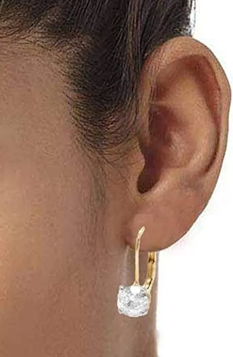 JewelMore 3/4CTW Round White Diamond Leverback Earrings in 14K White or Yellow Gold (I-J-K/ I2-I3)