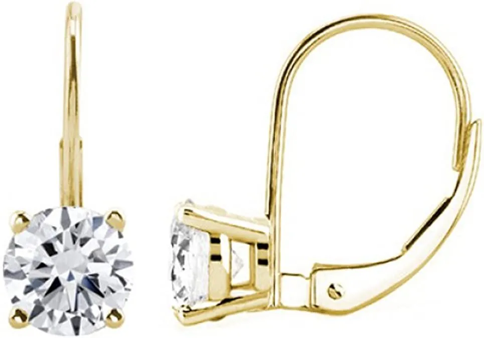 JewelMore 3/4CTW Round White Diamond Leverback Earrings in 14K White or Yellow Gold (I-J-K/ I2-I3)