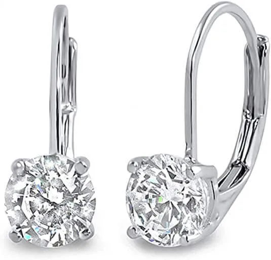 JewelMore 3/4CTW Round White Diamond Leverback Earrings in 14K White or Yellow Gold (I-J-K/ I2-I3)