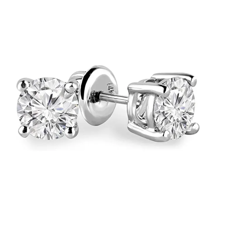 JewelMore Certified 14k White Gold Diamond with Screw Back and Post Stud Earrings (J-K Color, I1-I2 Clarity)