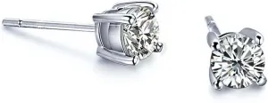 JewelMore Solitaire Diamond Earrings (1/4 Ct tw, IGI USA Certified H-I/I1-I2) 14K White Gold