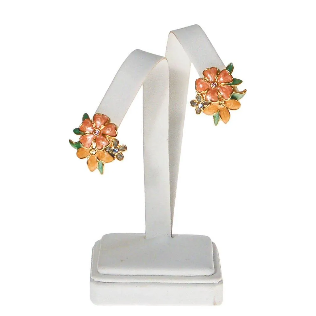 Joan Rivers Pink, Peach, Yellow Flower with Rhinestones Earrings