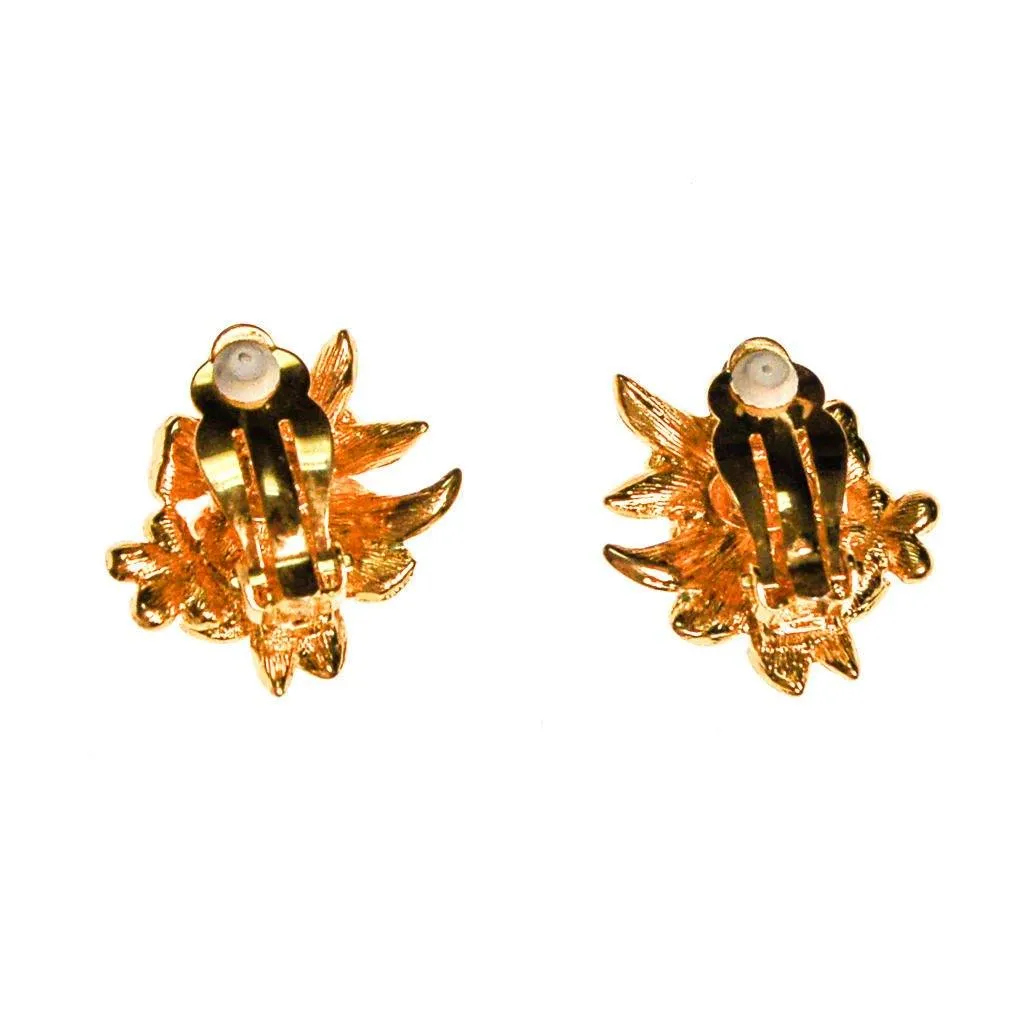 Joan Rivers Pink, Peach, Yellow Flower with Rhinestones Earrings