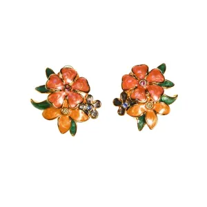 Joan Rivers Pink, Peach, Yellow Flower with Rhinestones Earrings