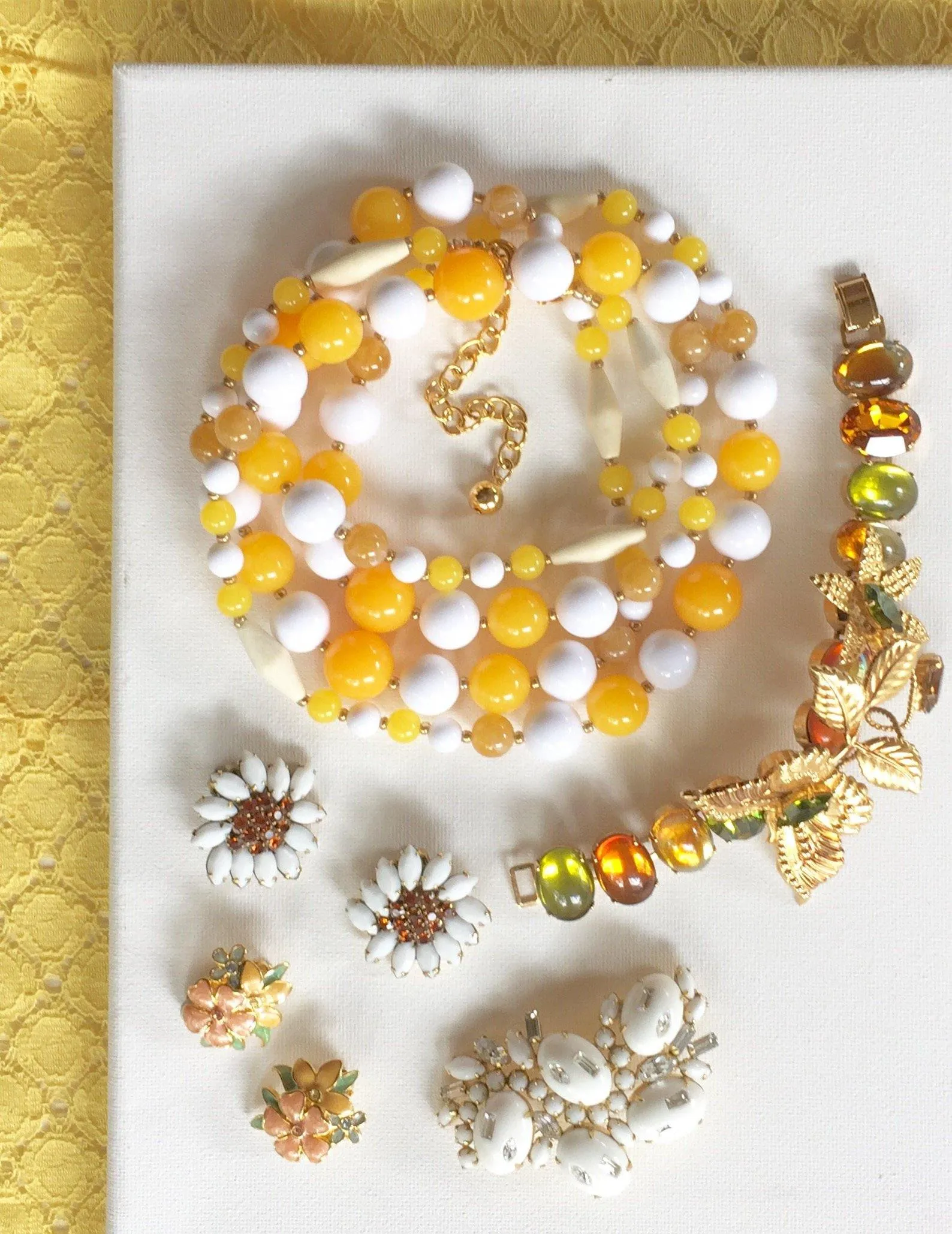 Joan Rivers Pink, Peach, Yellow Flower with Rhinestones Earrings
