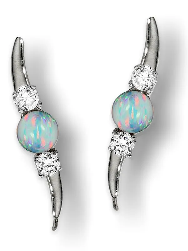 Jose Jay's 14k Gold Created Opal and CZ EarPin Ear Climber Earrings, 3595-ZWPY