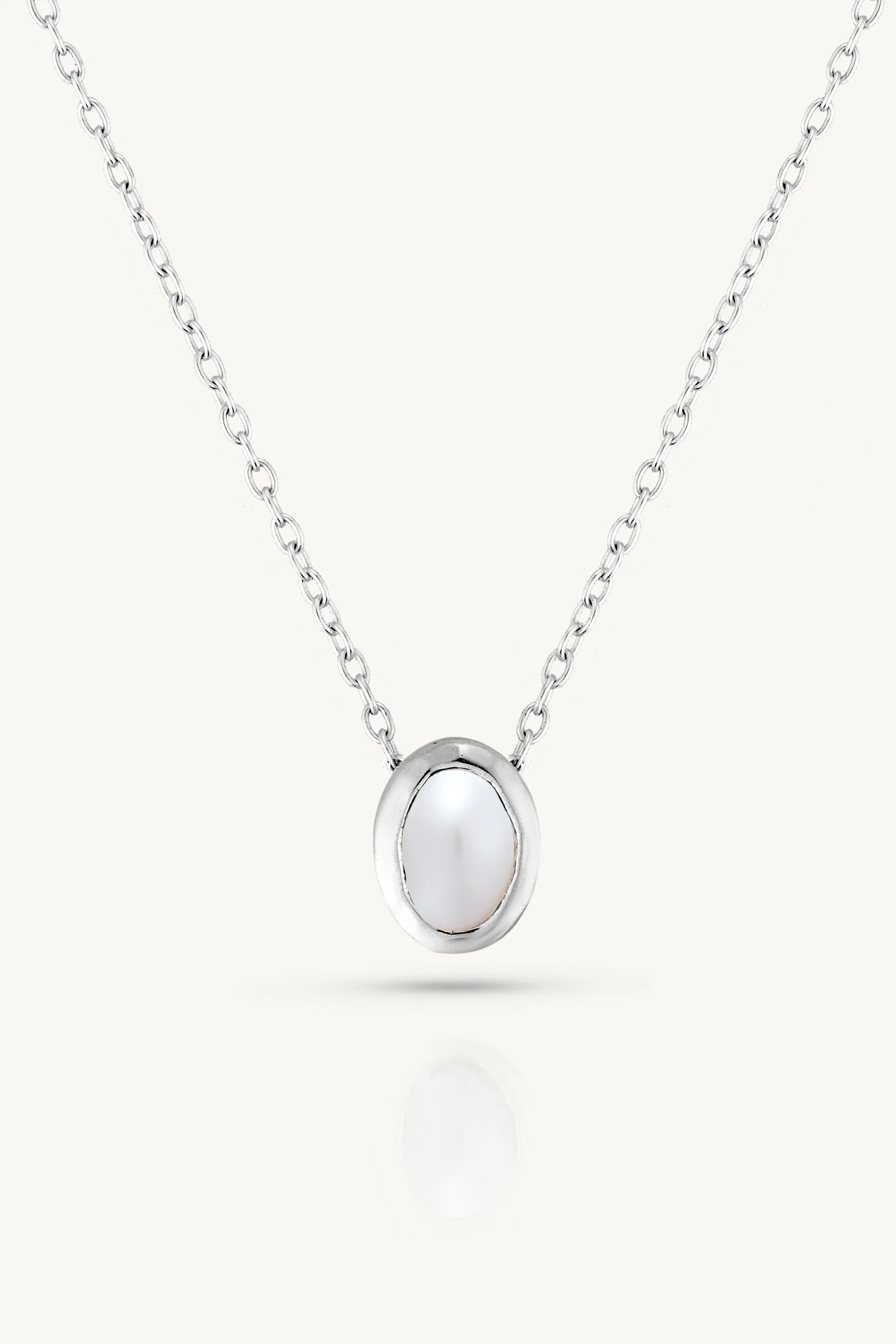 June Pearl Silver Oval Birthstone Necklace