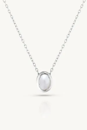 June Pearl Silver Oval Birthstone Necklace