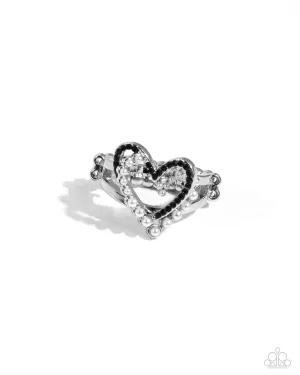 Just a Crush - Black - Rhinestone and White Pearl Heart Paparazzi Stretchy Ring