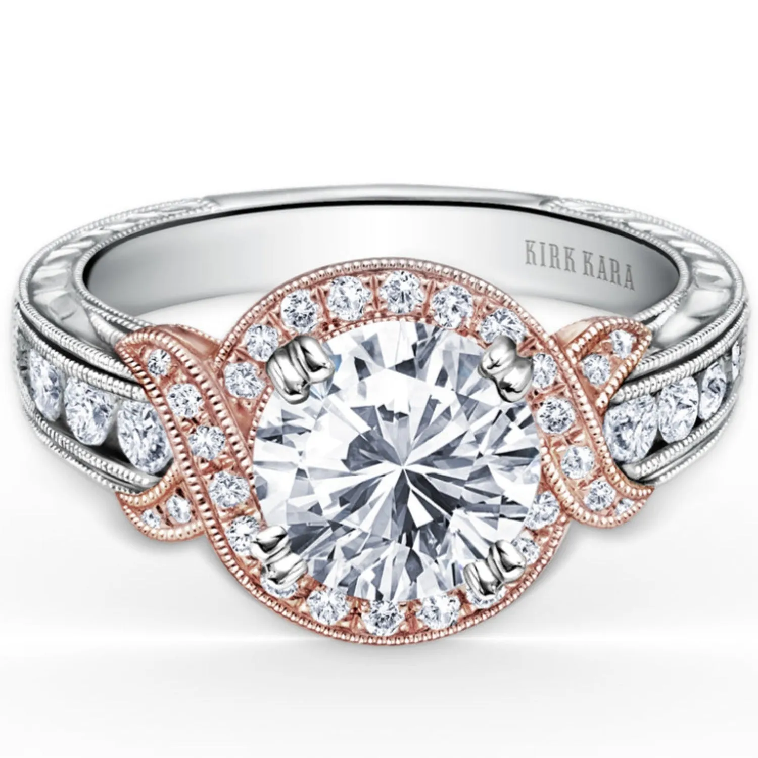 Kirk Kara "Pirouetta" Large Halo Diamond Twist Engagement Ring