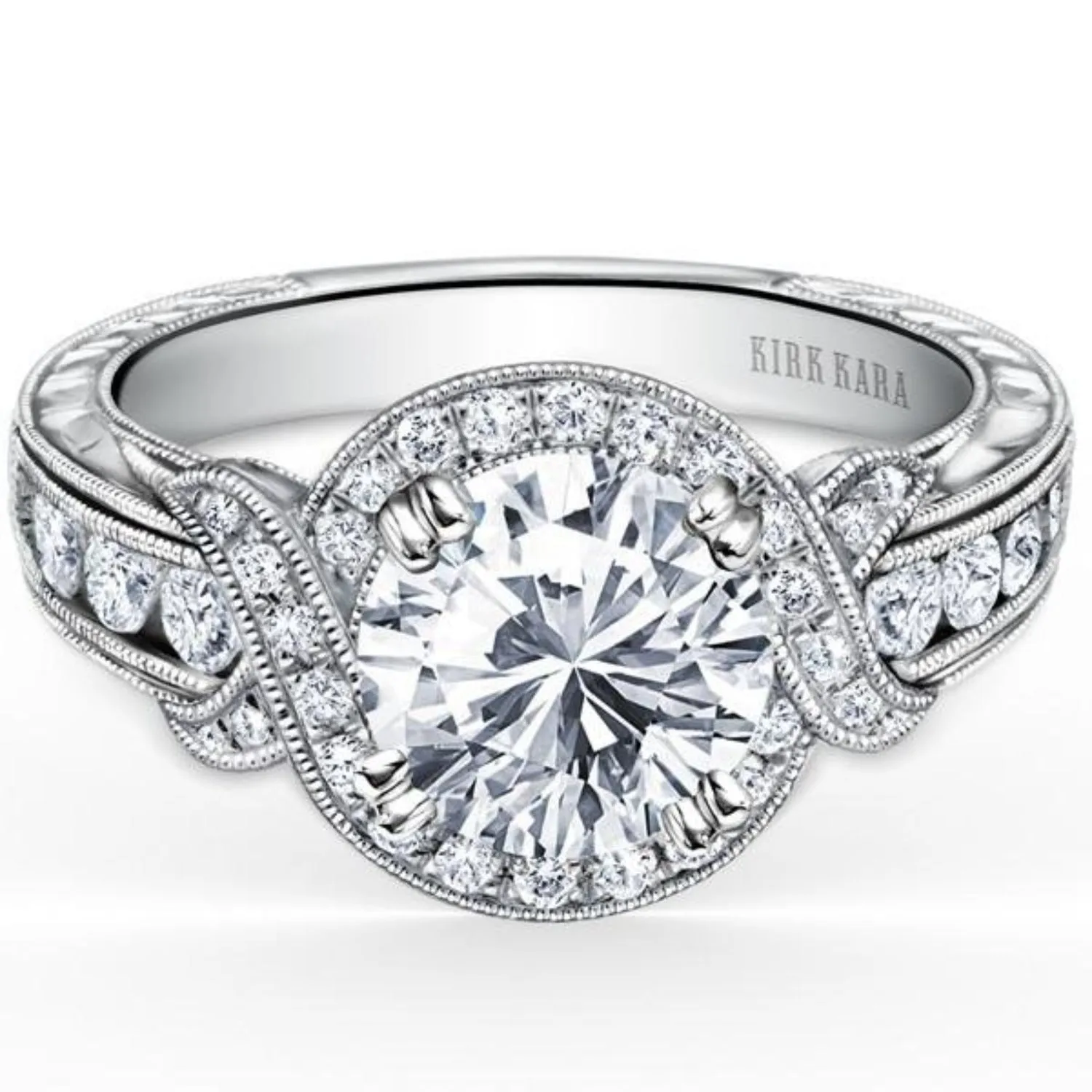 Kirk Kara "Pirouetta" Large Halo Diamond Twist Engagement Ring