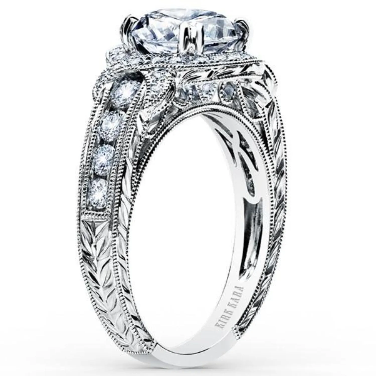 Kirk Kara "Pirouetta" Large Halo Diamond Twist Engagement Ring