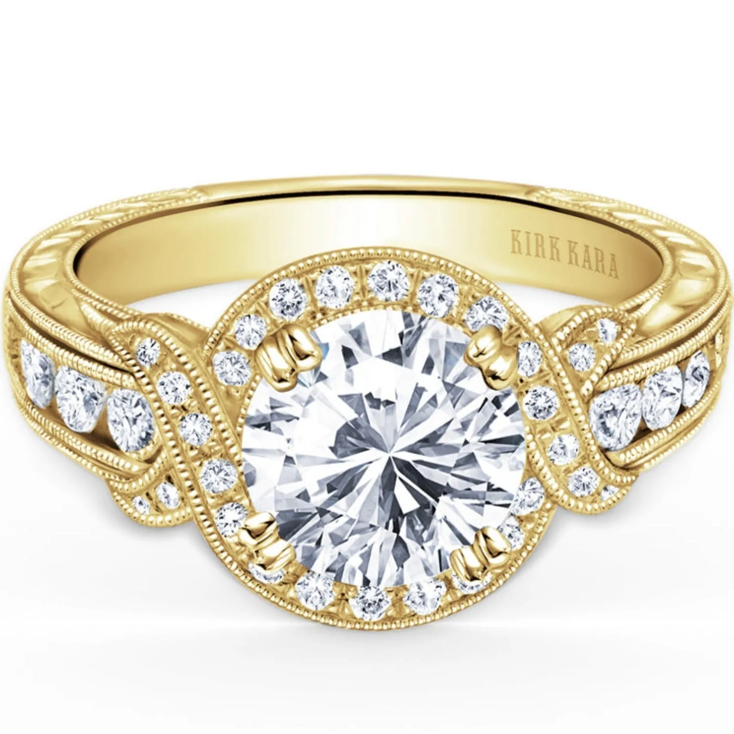 Kirk Kara "Pirouetta" Large Halo Diamond Twist Engagement Ring