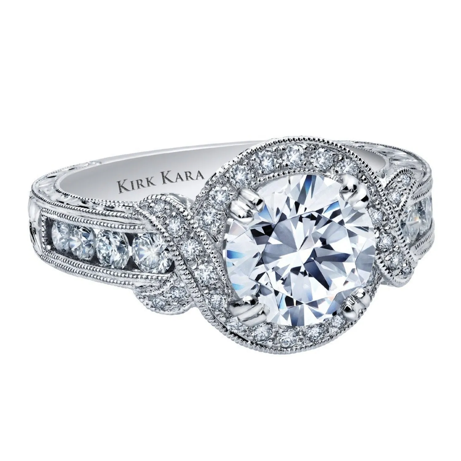 Kirk Kara "Pirouetta" Large Halo Diamond Twist Engagement Ring