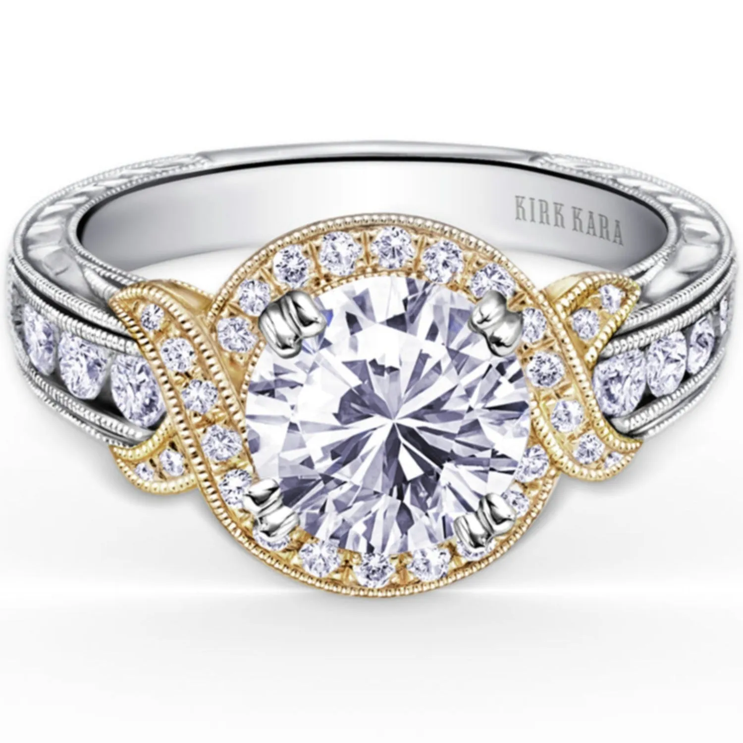 Kirk Kara "Pirouetta" Large Halo Diamond Twist Engagement Ring