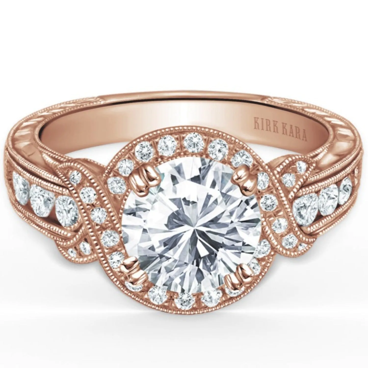 Kirk Kara "Pirouetta" Large Halo Diamond Twist Engagement Ring