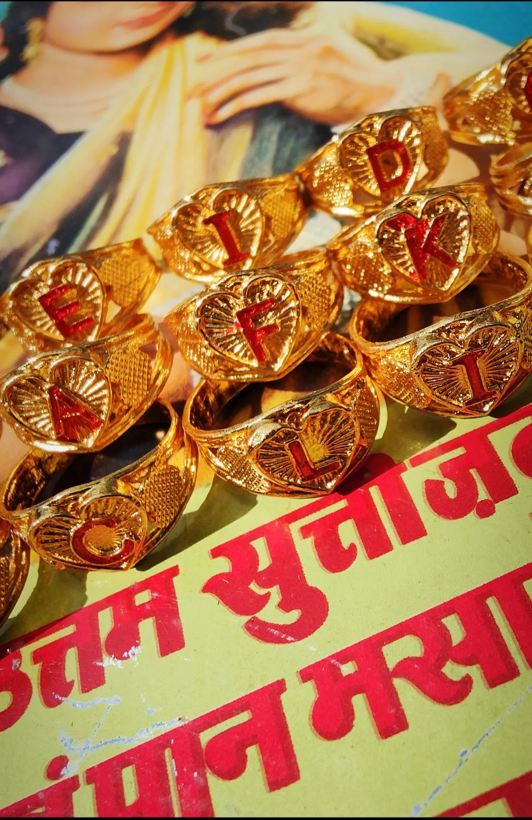 Kitsch Indian initial heart rings