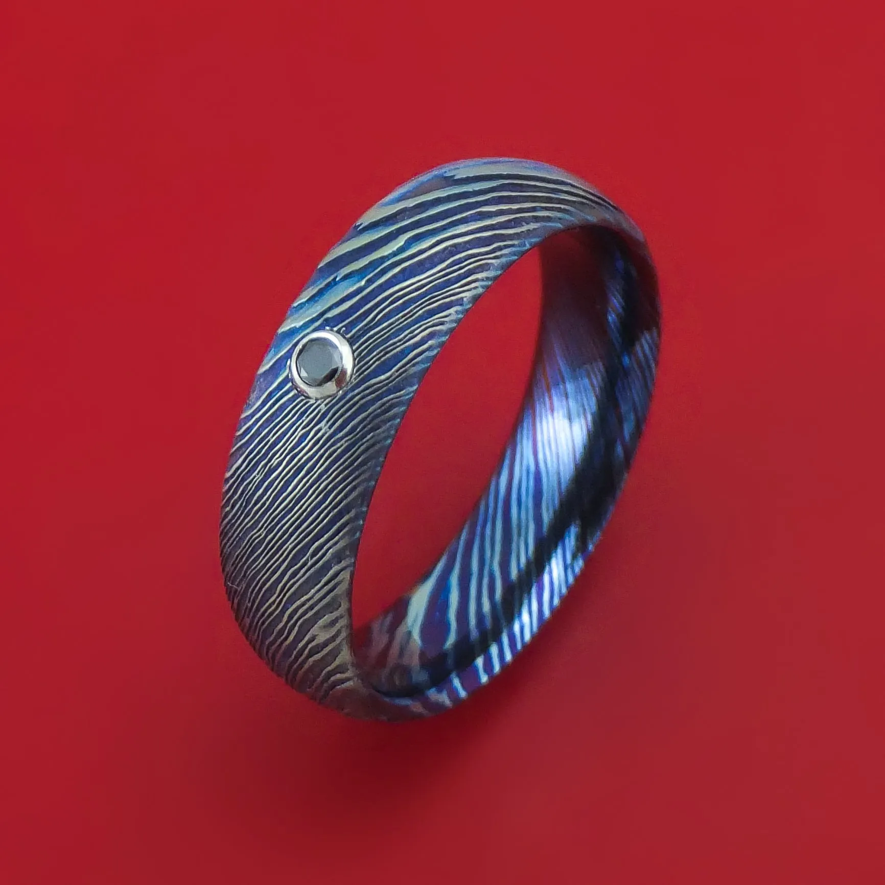 Kuro-Ti Twisted Titanium Etched and Heat-Treated Ring with Black Diamond Custom Made Band