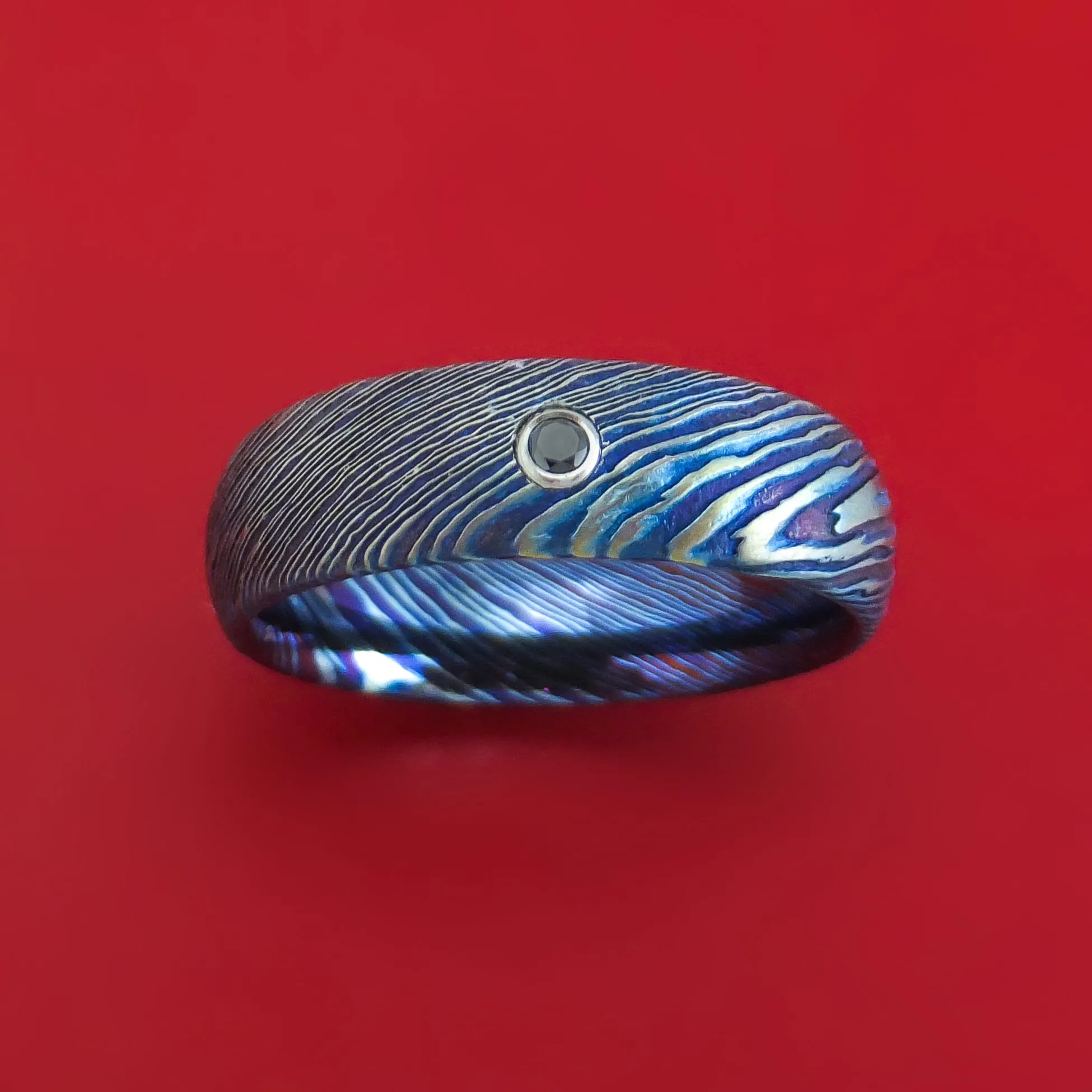 Kuro-Ti Twisted Titanium Etched and Heat-Treated Ring with Black Diamond Custom Made Band
