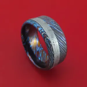 Kuro-Ti Twisted Titanium Etched and Heat-Treated Ring with Meteorite Inlay Custom Made Band
