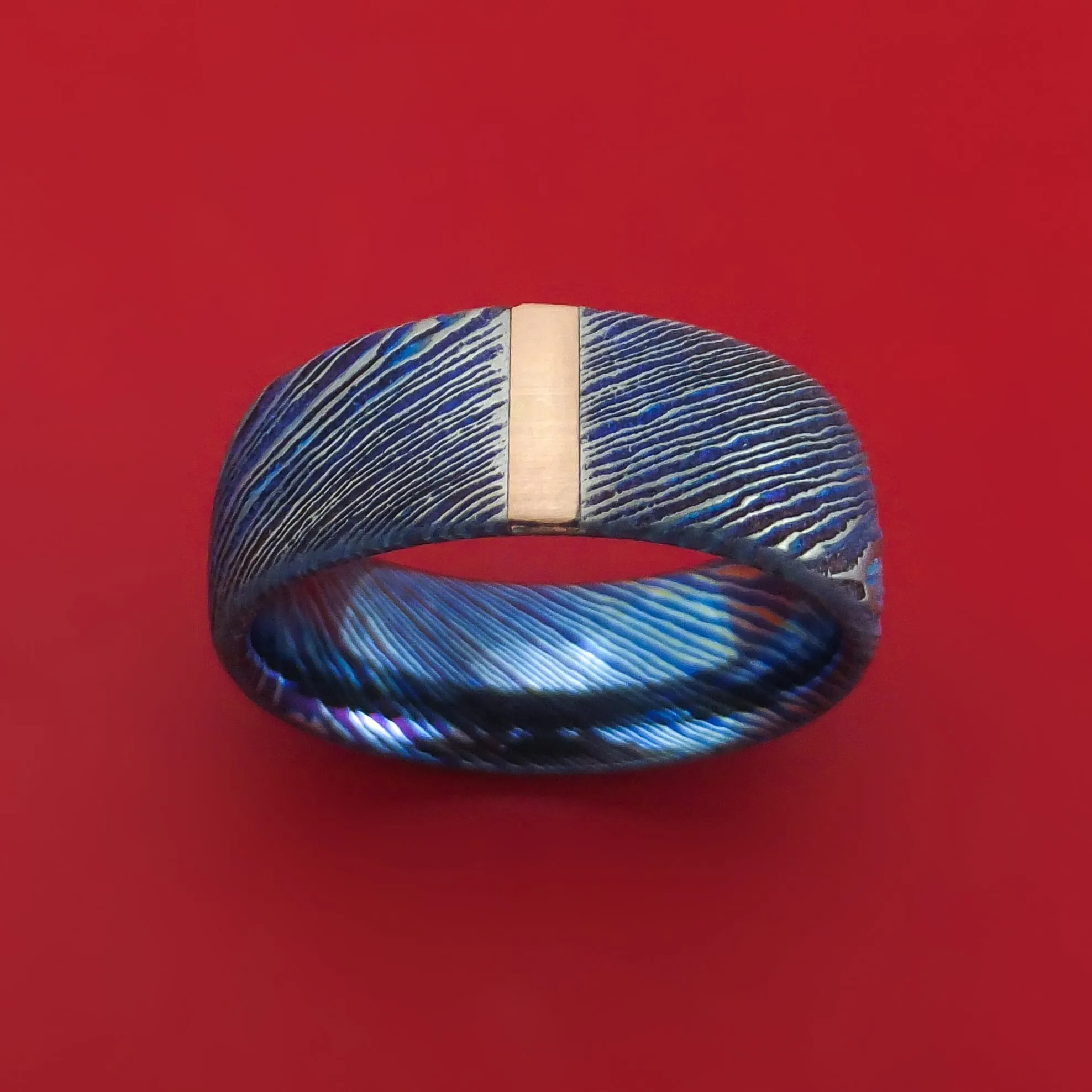 Kuro-Ti Twisted Titanium Etched and Heat-Treated Ring with Vertical 14K Gold Inlay Custom Made Band