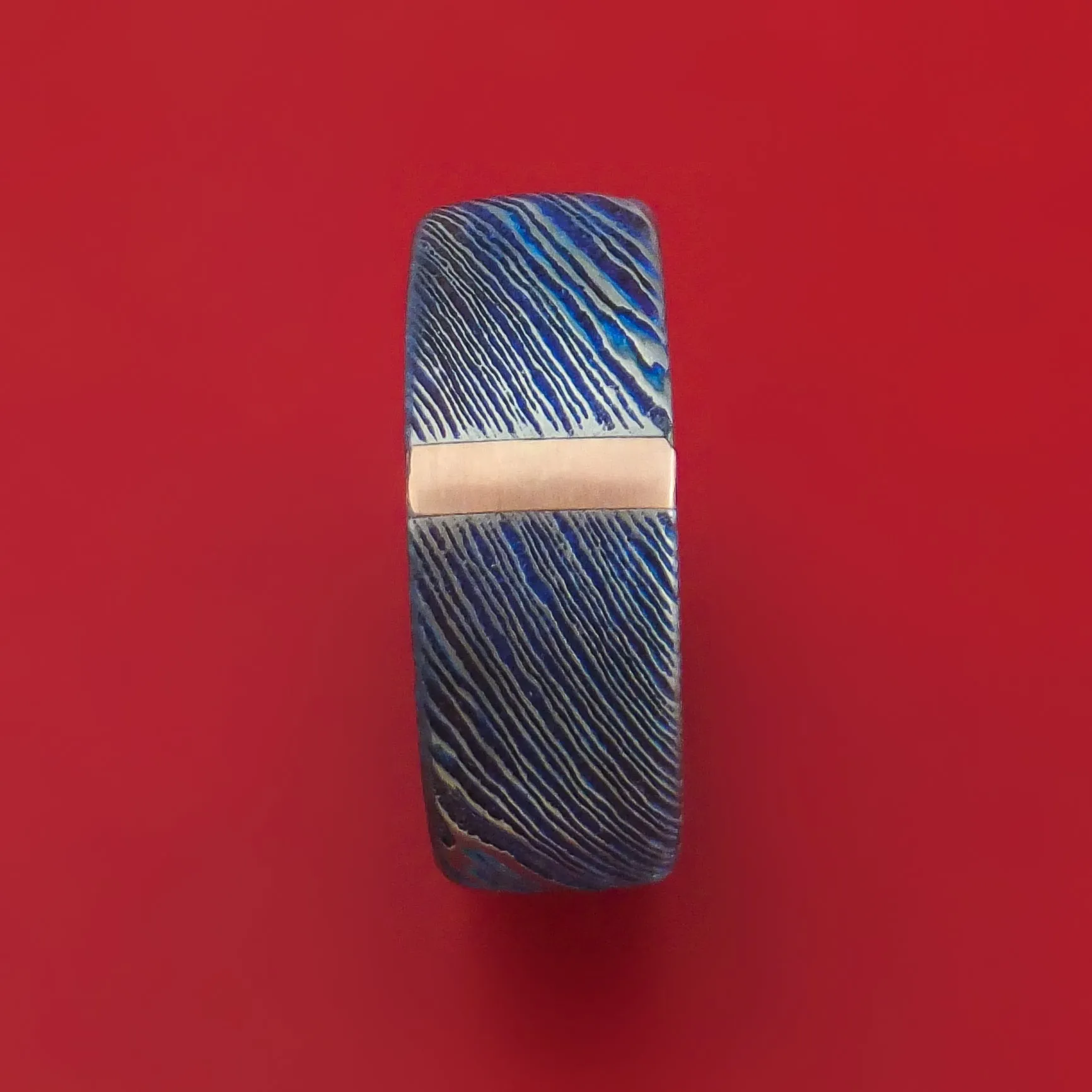 Kuro-Ti Twisted Titanium Etched and Heat-Treated Ring with Vertical 14K Gold Inlay Custom Made Band