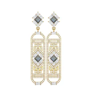 Labradorite Cylindrical Long Drop Dangle Women Earrings 9k Yellow Gold