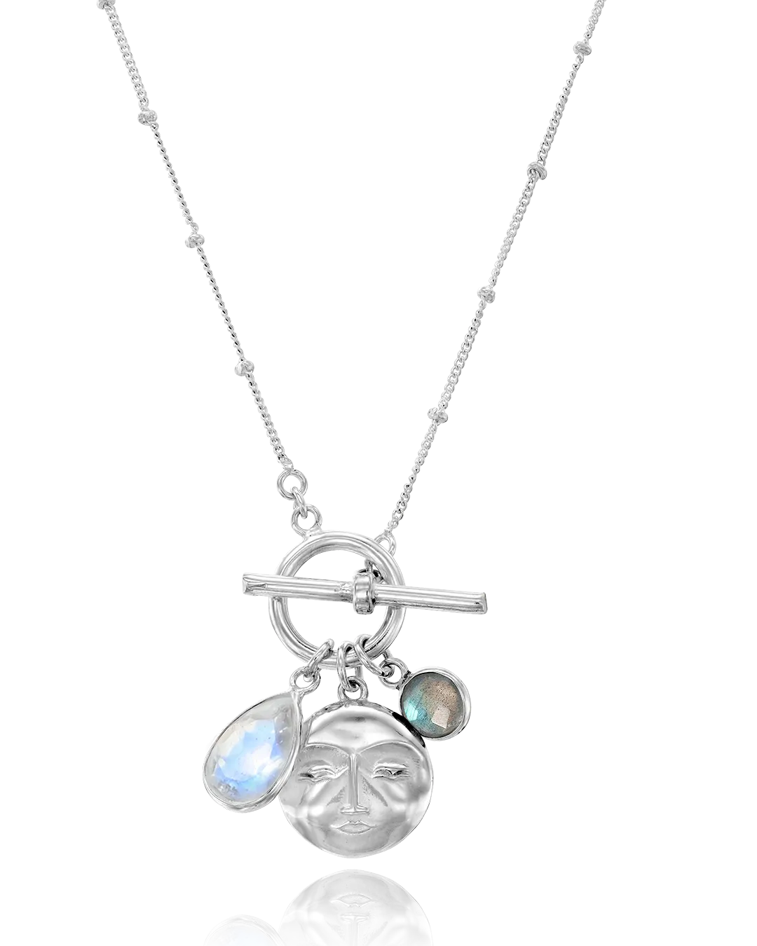 Labradorite Moonstone Moon Face Necklace