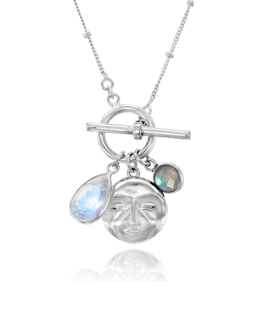 Labradorite Moonstone Moon Face Necklace