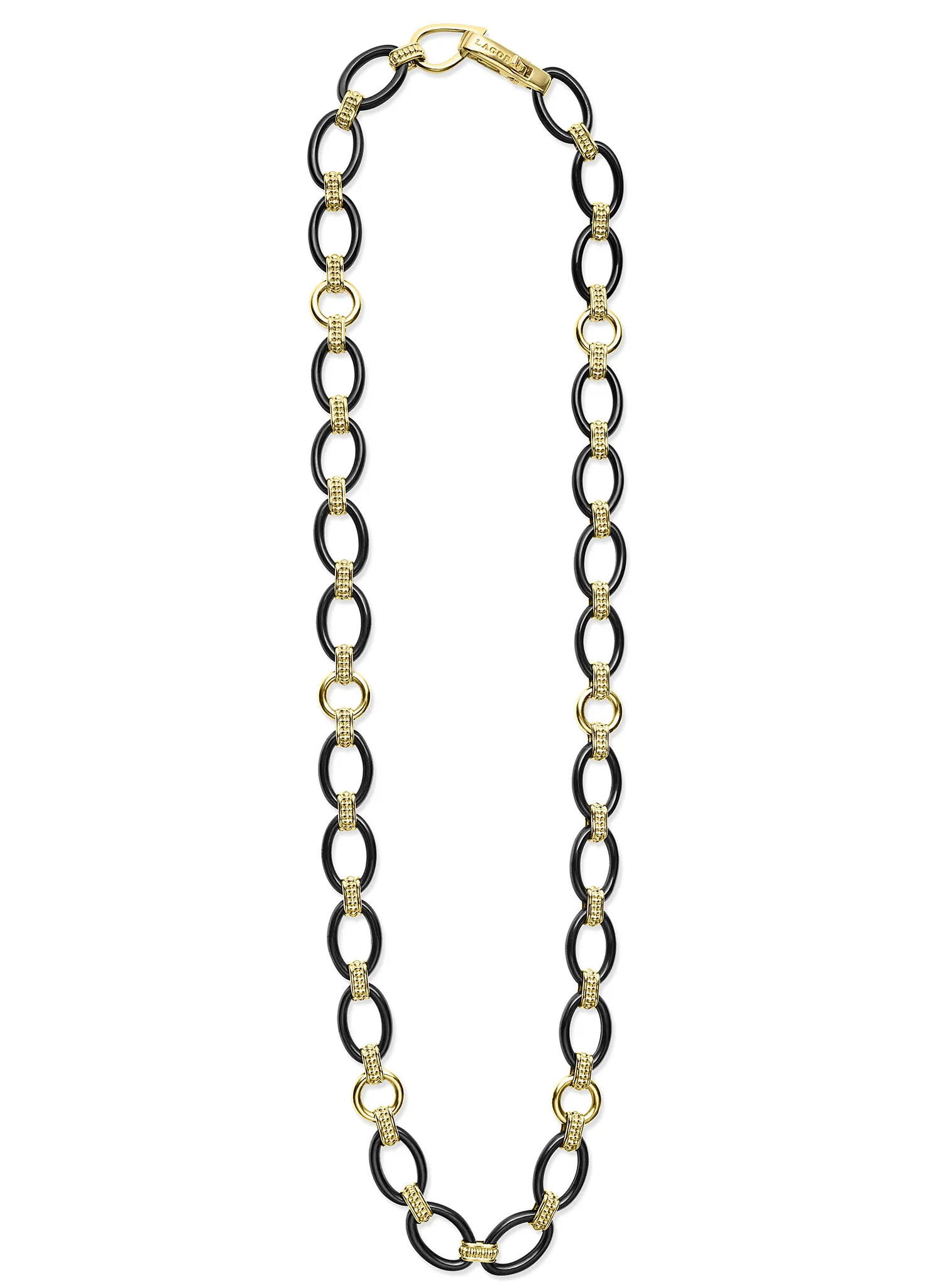 LAGOS Gold & Black Caviar Ceramic Link Necklace