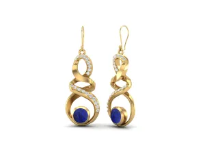 Lapis 5mm Round 9k Yellow Gold Infinity Dangle Women Earrings