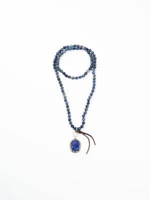 lapis beaded necklace - buddha pendant