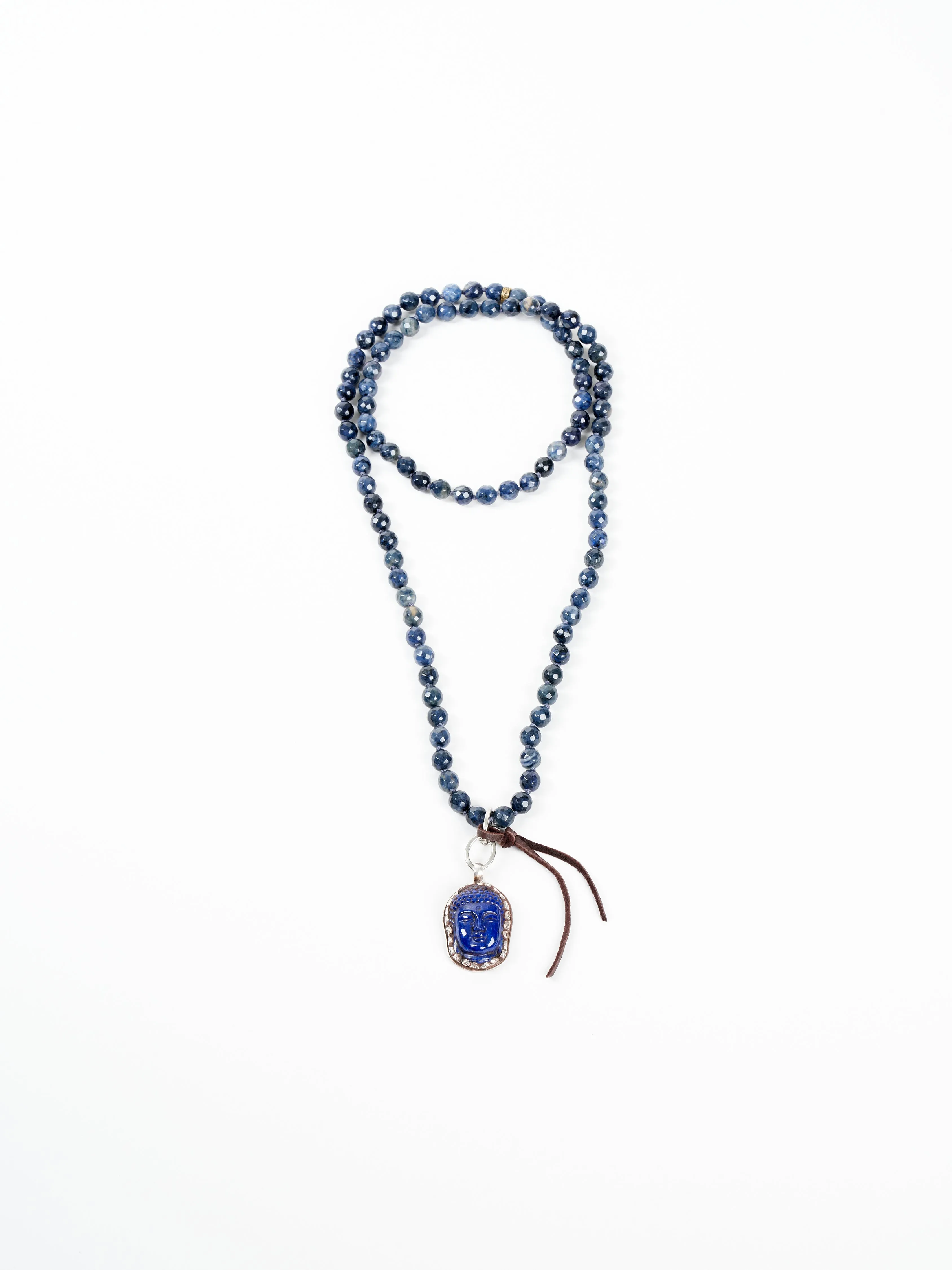 lapis beaded necklace - buddha pendant