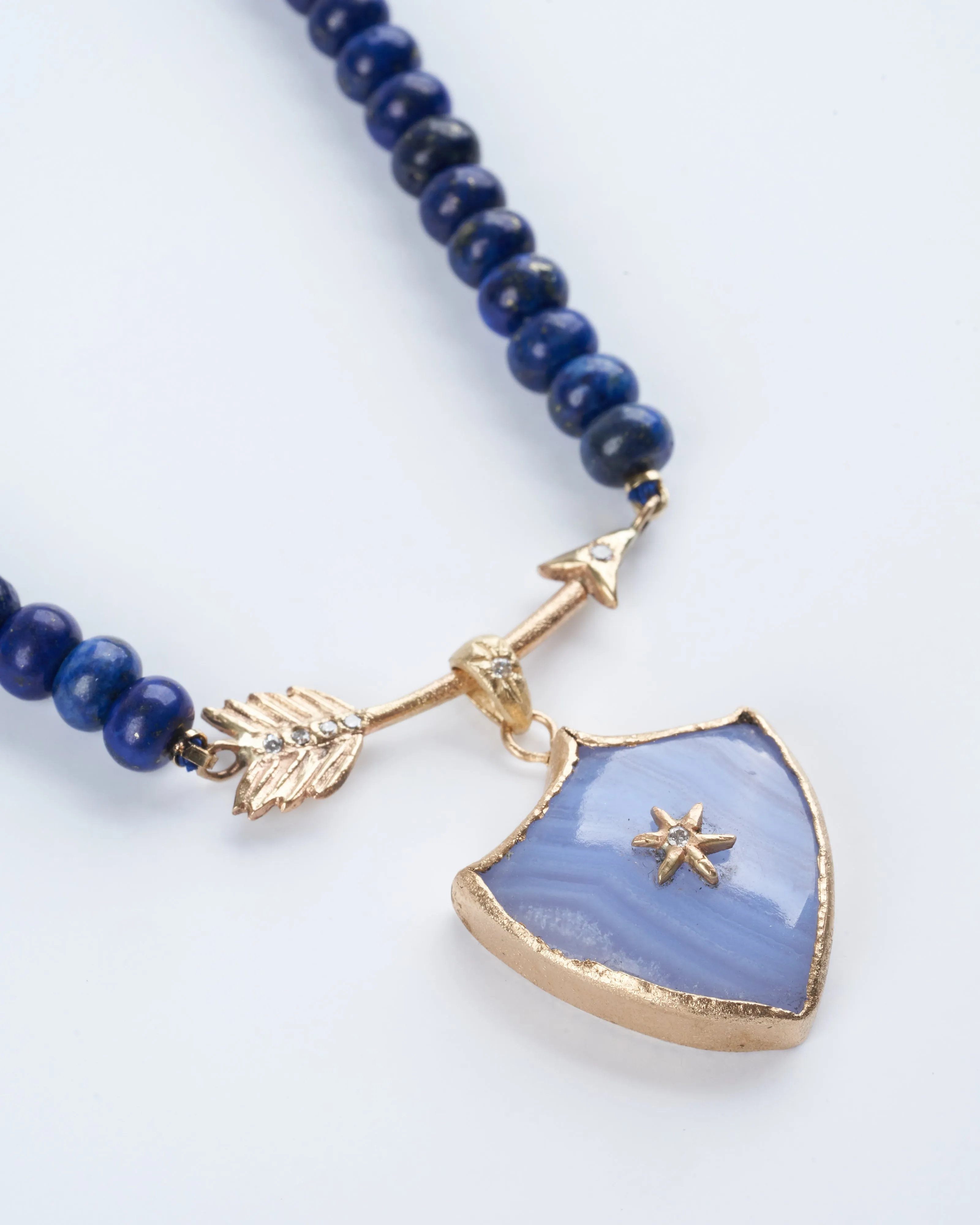 lapis beaded pathway necklace 19/20" - 14k yellow gold