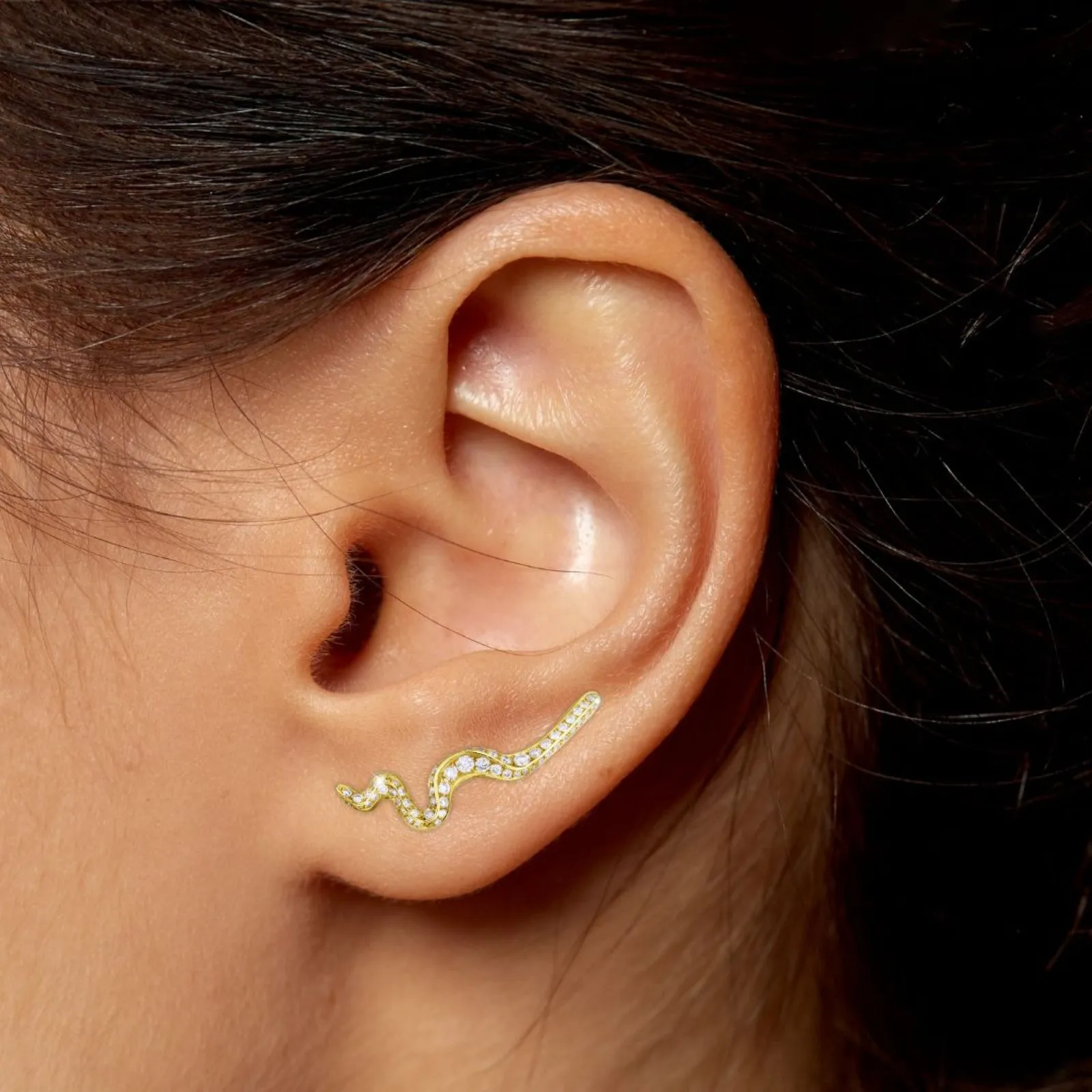 Large Ripple Climber Earring - Full Pavé
