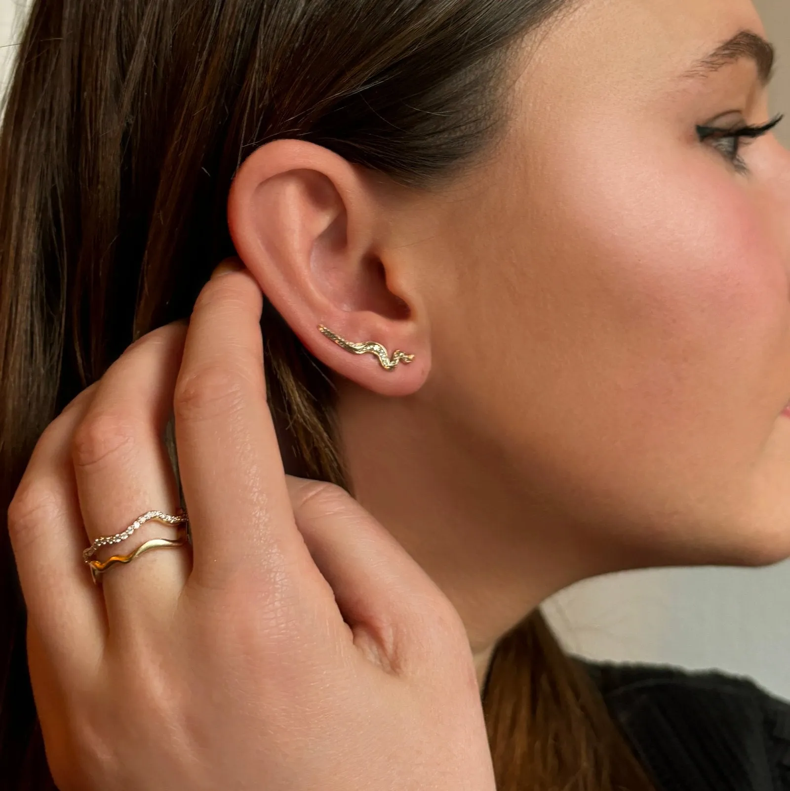 Large Ripple Climber Earring - Full Pavé