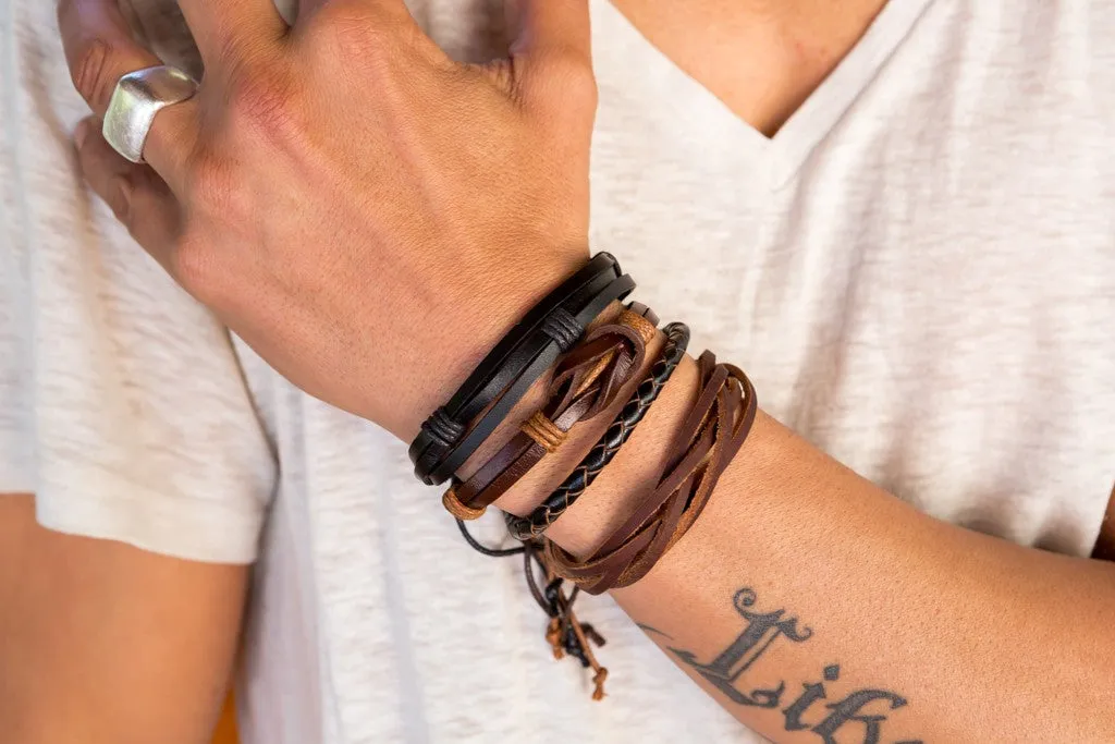 leather bracelet braided loose - light brown