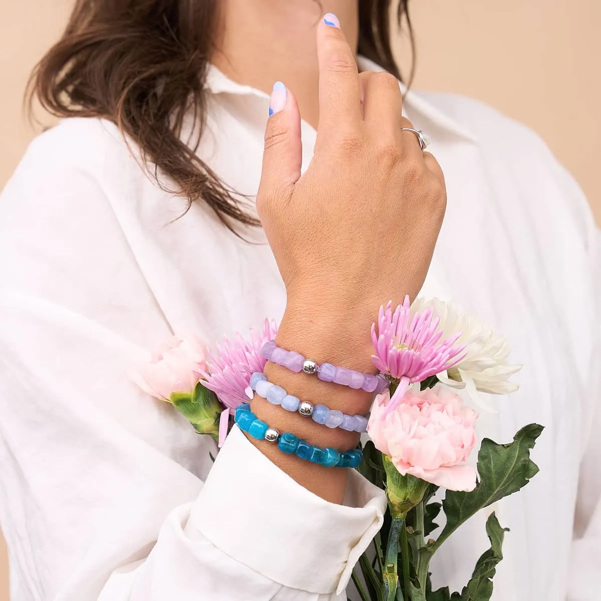 Light Blue Quartz | Silver | Gemstone Pebble Bracelet