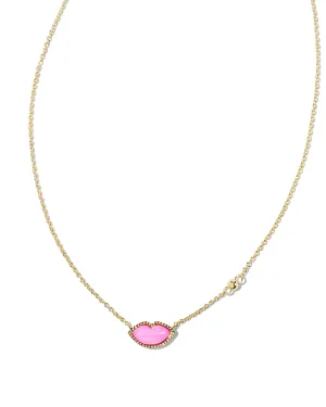 LIPS PENDANT NECKLACE GOLD HOT PINK MOTHER OF PEARL