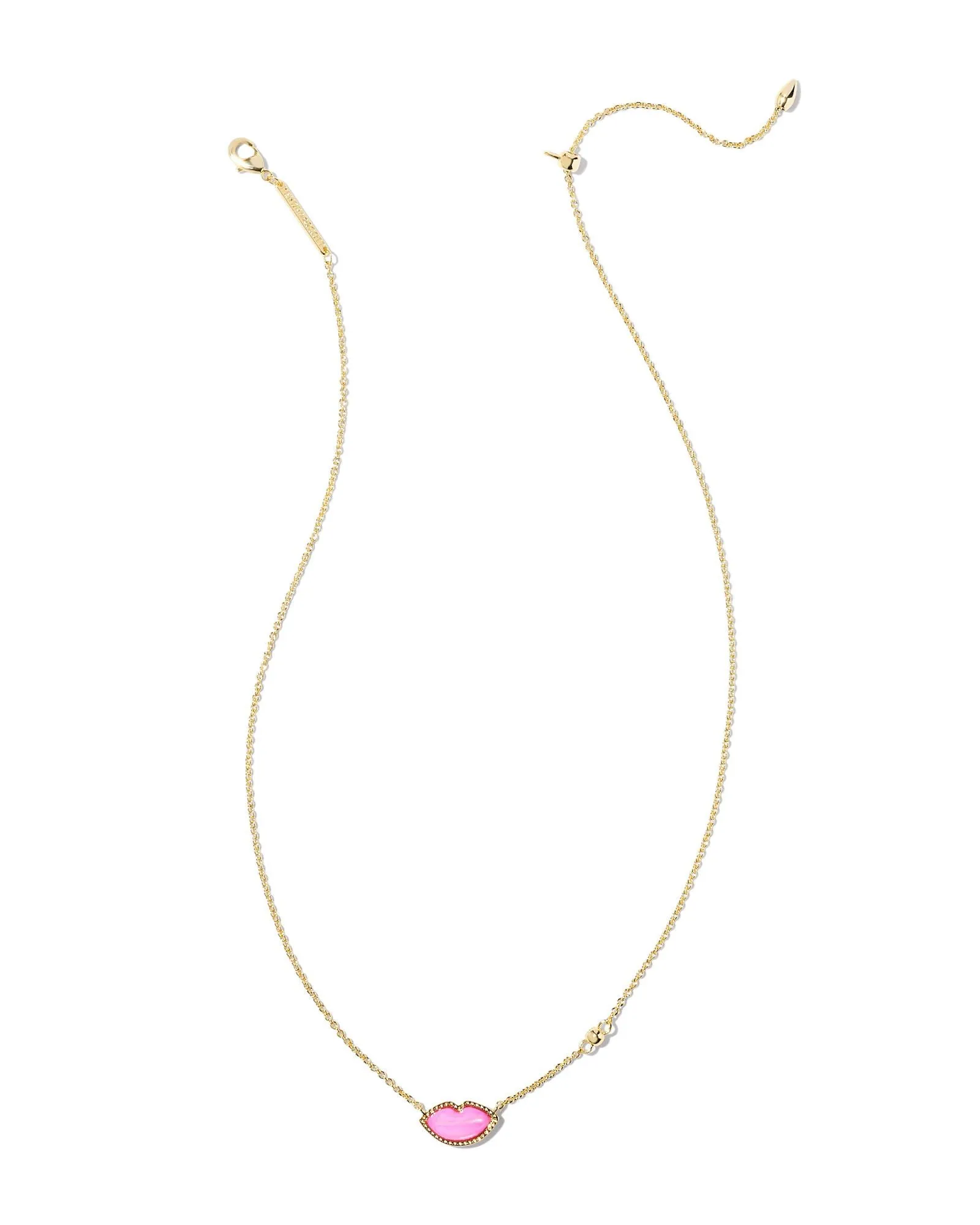LIPS PENDANT NECKLACE GOLD HOT PINK MOTHER OF PEARL