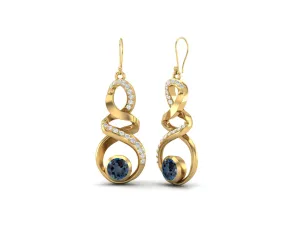 London Blue Topaz 5mm Round 9k Yellow Gold Infinity Dangle Women Earrings