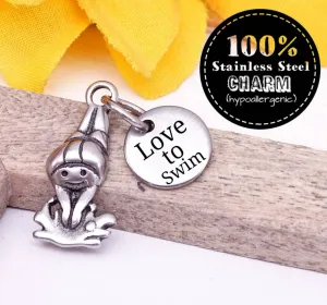 Love to swim, swimmer, swimmer charm, love to swim charm, swimming charm, swim charm, Charms, wholesale charm, alloy charm