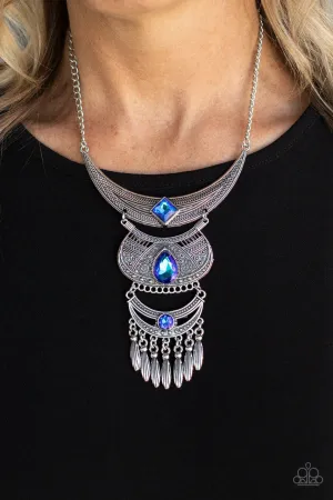 Lunar Enchantment - Blue - UV Rhinestone Half Moon Paparazzi Short Necklace - 2021 Celebrate Convention Exclusive