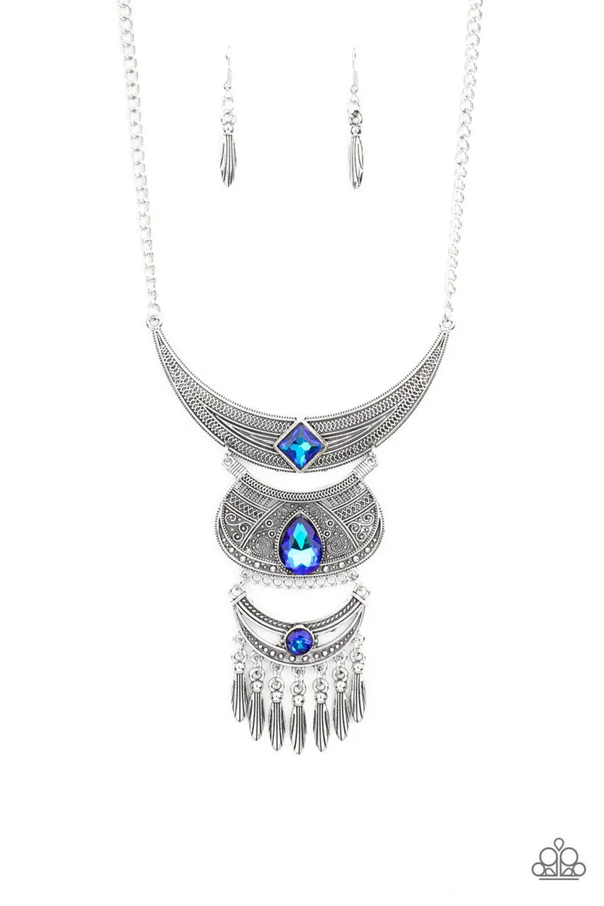 Lunar Enchantment - Blue - UV Rhinestone Half Moon Paparazzi Short Necklace - 2021 Celebrate Convention Exclusive