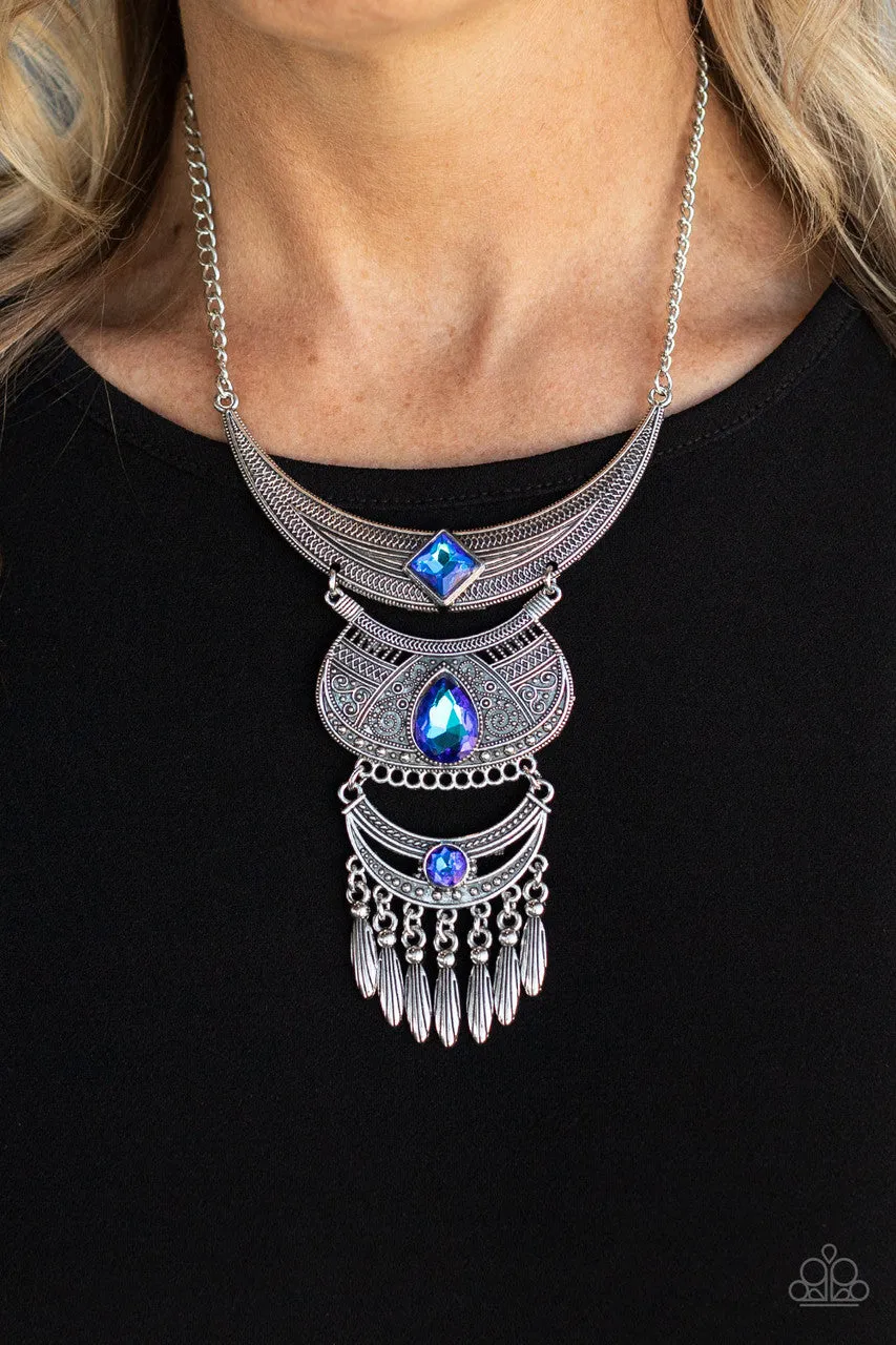 Lunar Enchantment - Blue - UV Rhinestone Half Moon Paparazzi Short Necklace - 2021 Celebrate Convention Exclusive